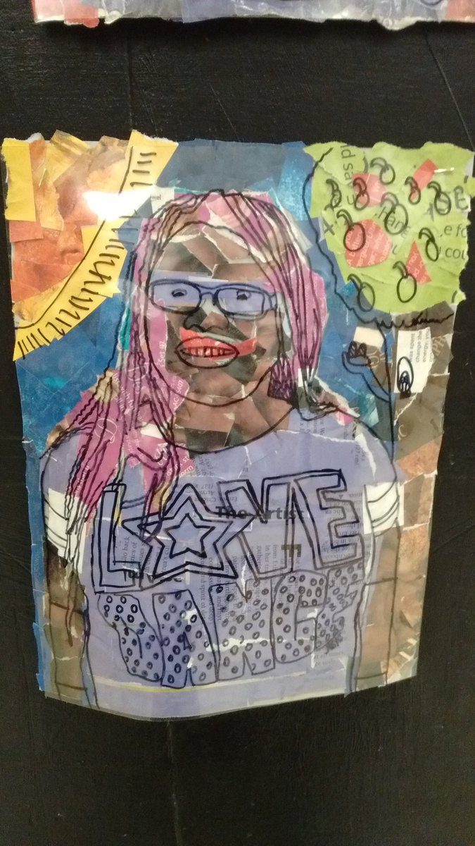 Look at our 6th grader's amazing mixed media portraits! #HMS116  #collage #colorscheme