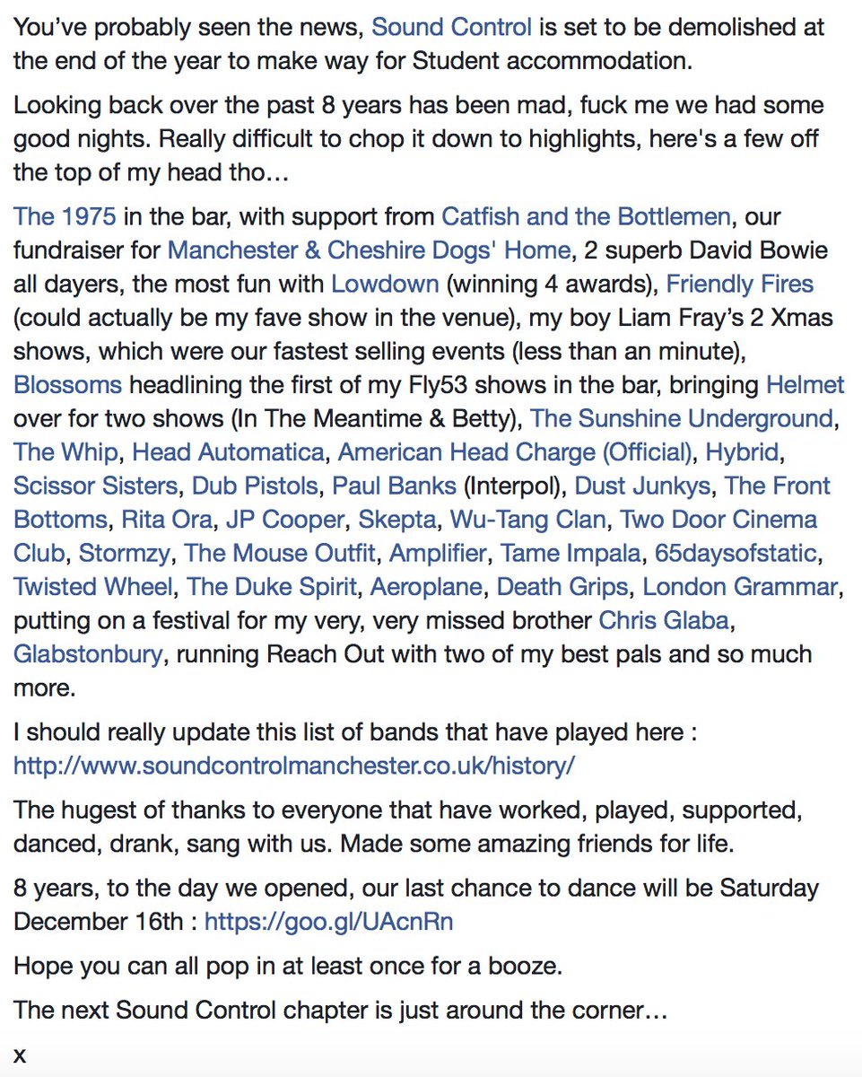 mrbenjitaylor's tweet photo. After 8 years, @SoundControlmcr as we know it, is coming to and end... https://t.co/3M7g15DZvS