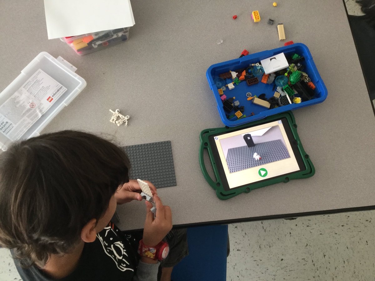 MsPrebeck's tweet photo. Using KomaKoma to create our own stop motion stories with Legos #PTOafterschool #STEAM #CreatingisCool @sullyes_lcps https://t.co/YfSmPc4HQr