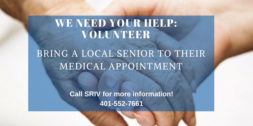 SRIVolunteers's tweet photo. Become a #volunteer with SRIV! Bring a local senior in need to their medical appointment #rhodeisland #serveri #southcountyri #sriv https://t.co/erZI1uMsDN