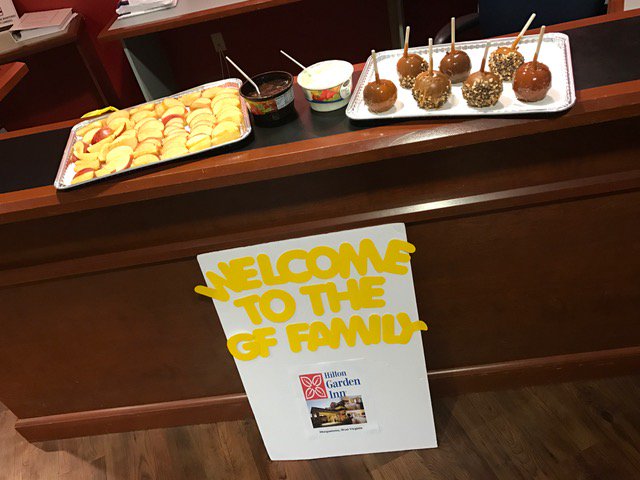 GF_Hotels's tweet photo. The @HGI_Morgantown, WV became the latest addition to the GF Family. We celebrate with seasonally fitting apple slices and candied apples! https://t.co/B3vNQYqfKd