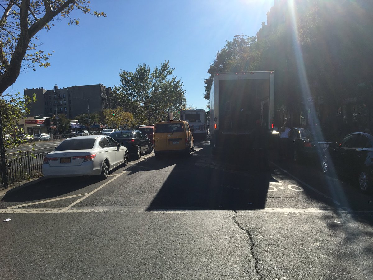 GothamVeg's tweet photo. Avoiding  buses double parked delivery trucks and cars parked on the shoulder on the Concourse @TransitErwin @nerdynel17 #completethecourse https://t.co/bV34r58KqF