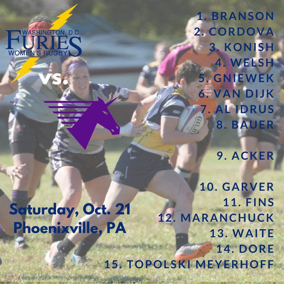 DCFuries's tweet photo. Peep the lineups for this weekend’s away games! Can’t make it? Never fear - we will be tweeting! #PTBAF #WPLrugby https://t.co/0SAwur4D13