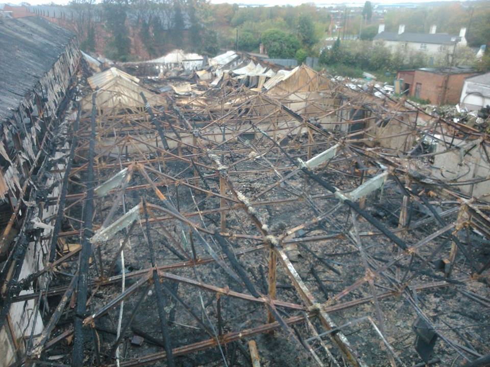 WMFSErdington's tweet photo. A few shots of the aftermath of the factory fire attended by Erdington crews. #poweroffire #powerofheat #twistedmetal https://t.co/Kcb52ZewoA