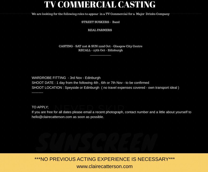 Claire Catterson On Twitter Tv Commercial Casting Glasgow See