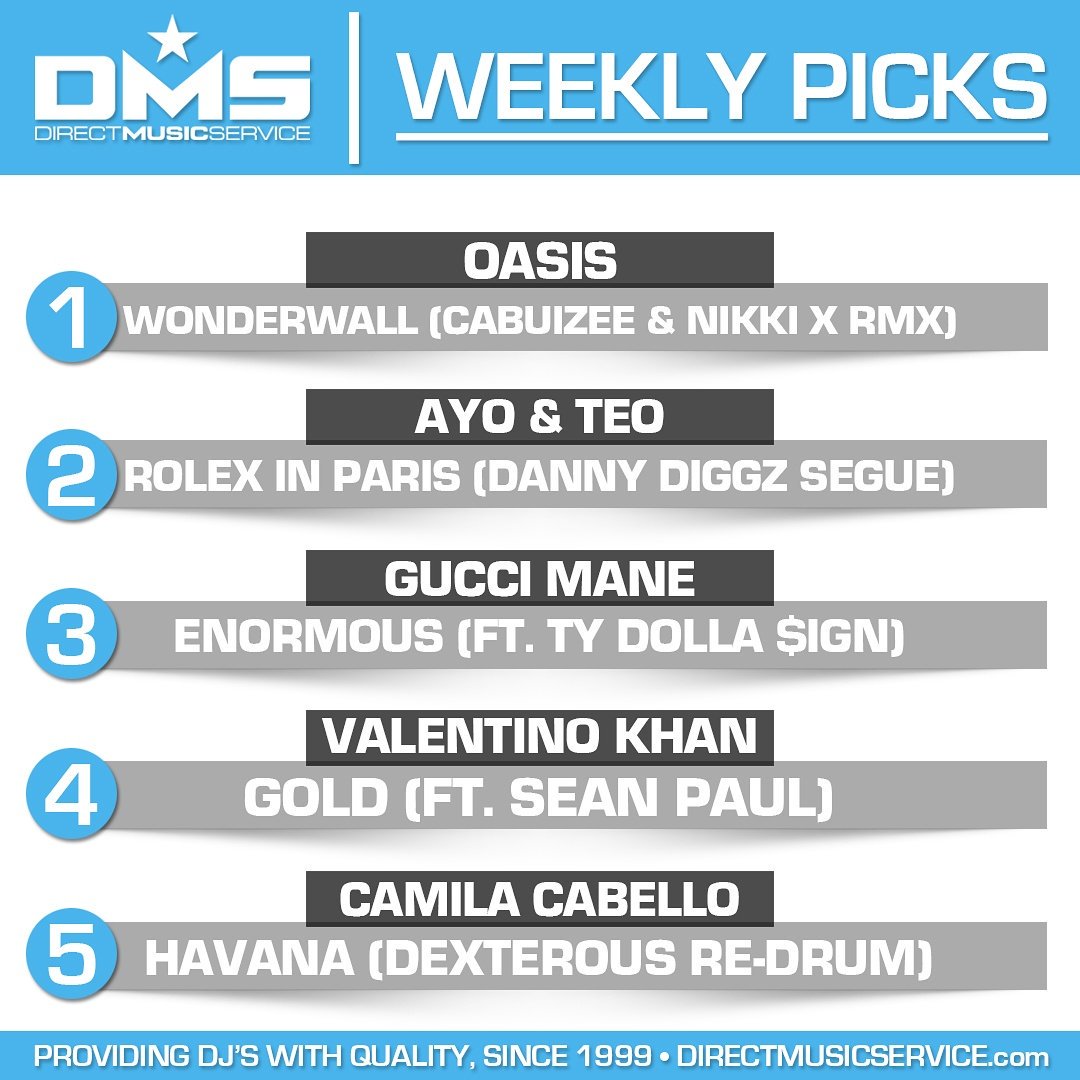 directmusic's tweet photo. DMS Picks of the Week @oasis @Cabuizee @deejay_nikkiX @AyoTeoOfficial @gucci1017 @tydollasign @ValentinoKhan @duttypaul @Camila_Cabello https://t.co/u8jeiHJuRr