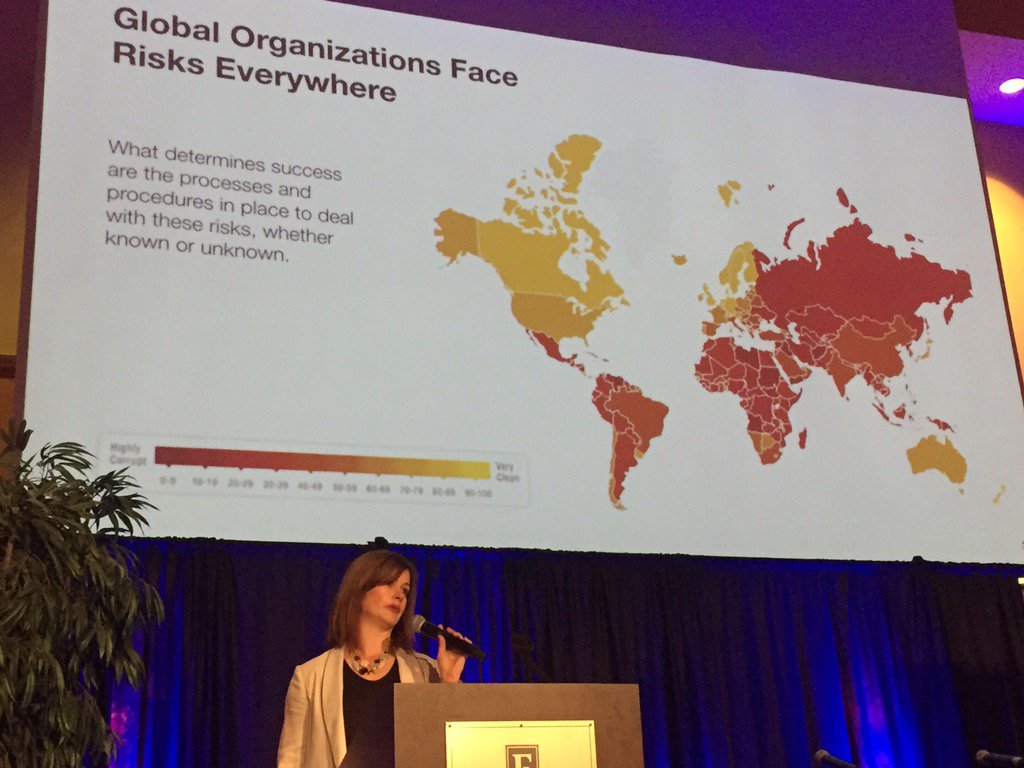 Interesting <a href="/ethisphere/">Ethisphere</a> slide shows  risky ethical environments companies operate in. Red=more risk. #DFEthicsSummit