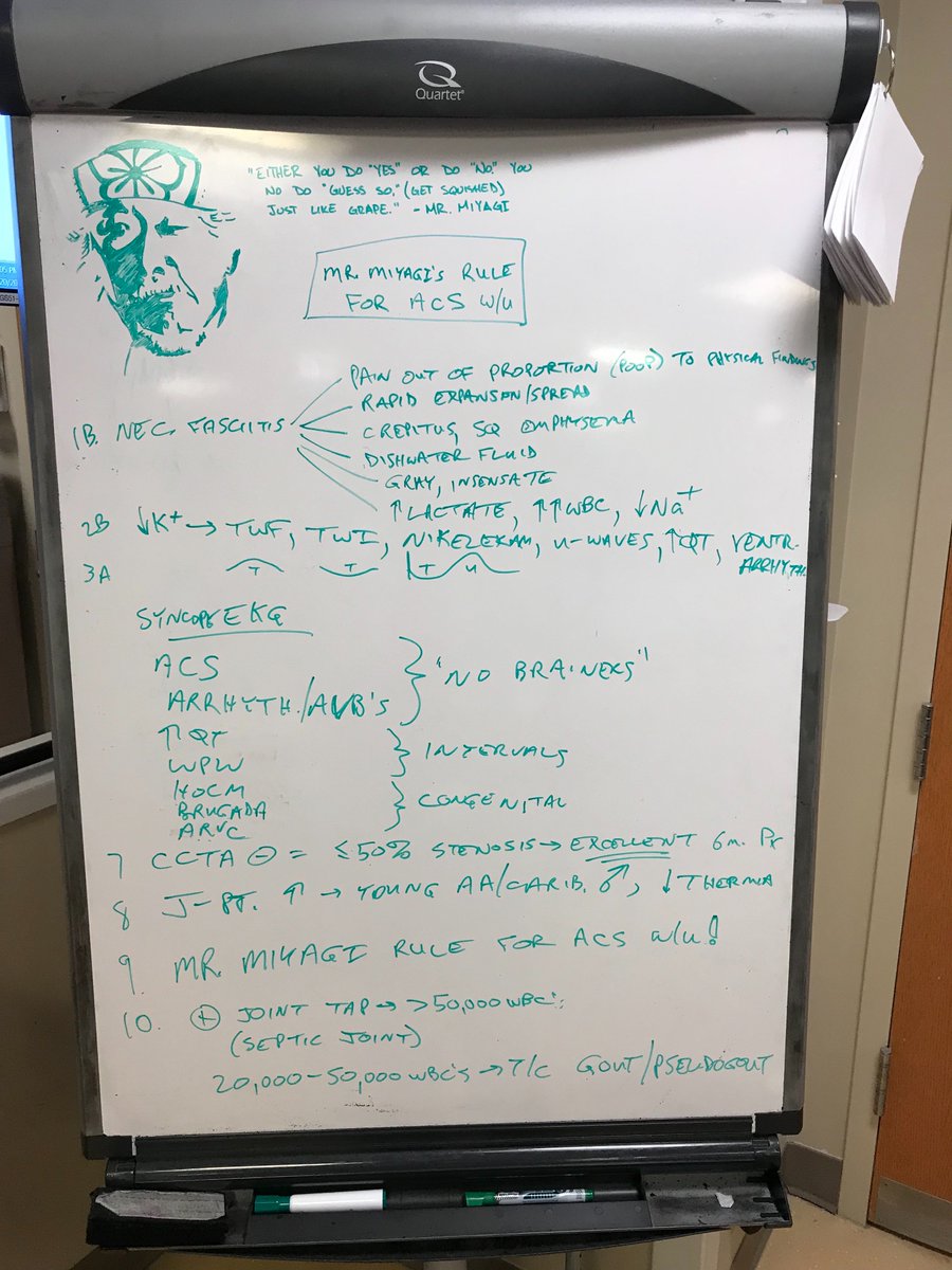 amalmattu's tweet photo. Friday shift #WhiteBoardTeaching @UMEmergencyMed #FOAMed Mr. Miyagi drawing by @tomdelninno https://t.co/cTtyUNSgGH