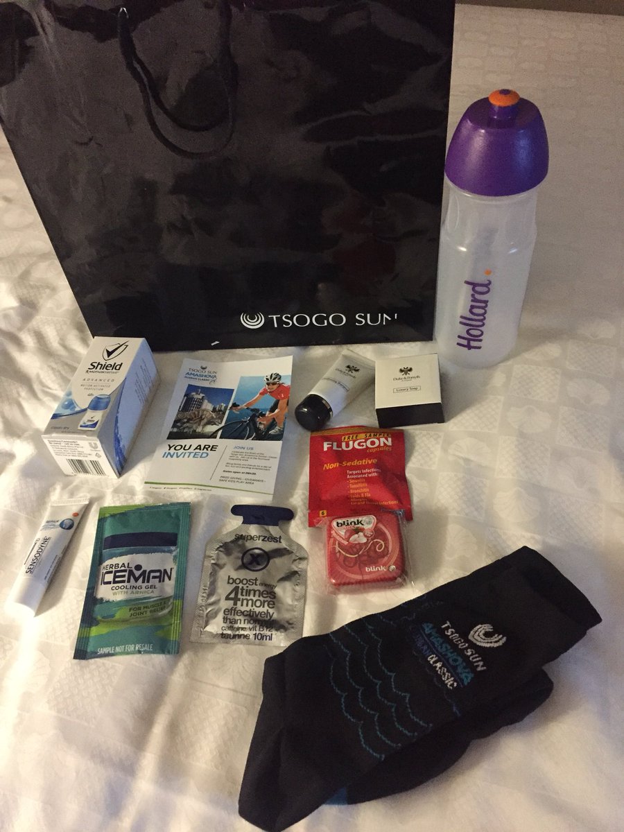 granfondoworld's tweet photo. here is how wellcome us with thise nice pack at the introduction venue @Amashova durban classic in @tsogosun hotels #tsogoshova #granfondo https://t.co/ysFl3VkS3q