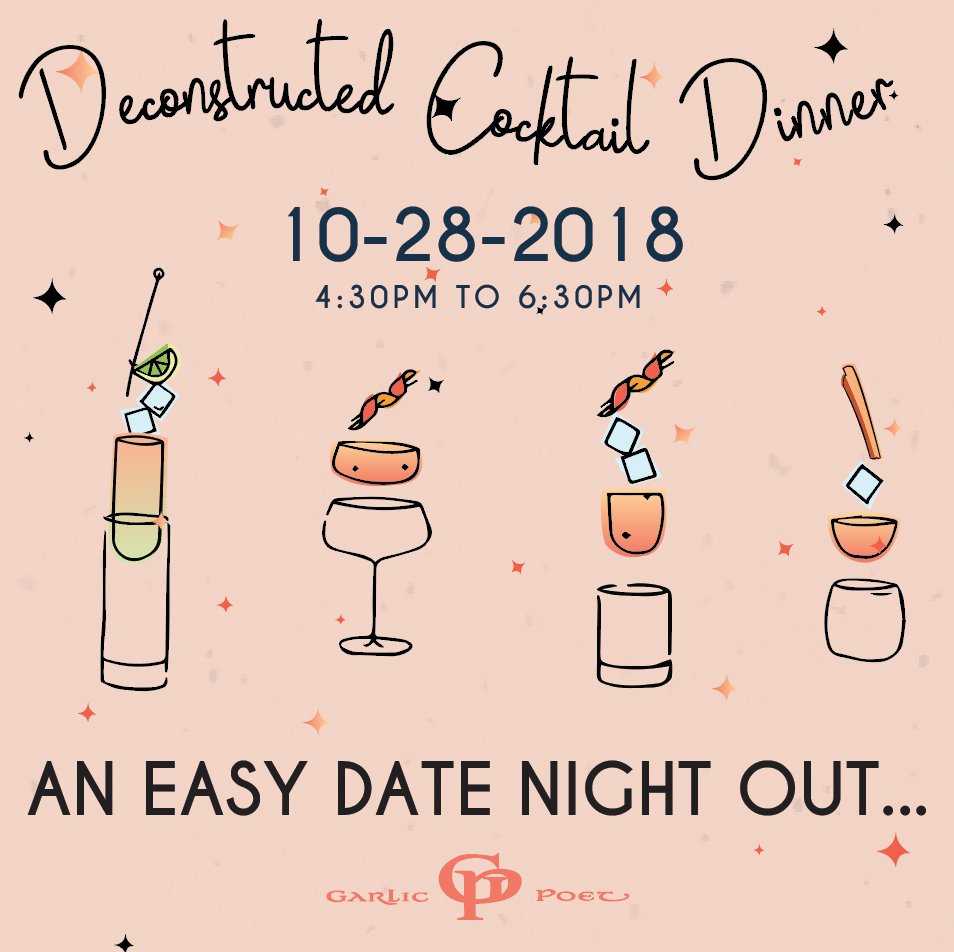 GarlicPoet's tweet photo. Plan an evening for you and your special someone on Saturday, 10/28 at 4:30PM - 4 courses! Get your tickets today! https://t.co/GwsBOa1rkm https://t.co/mPAyqc1nu1
