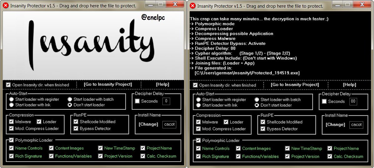 enelpc's tweet image. #InsanityProtector #dev interfaz chachi piruleta y opciones de compresión con modificación de su estructura PE.