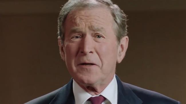 PressTV's tweet photo. ‘Special place in hell awaiting’ unindicted war criminal Bush: Writer https://t.co/5nrv6vIKBC https://t.co/gG3evDf5tr