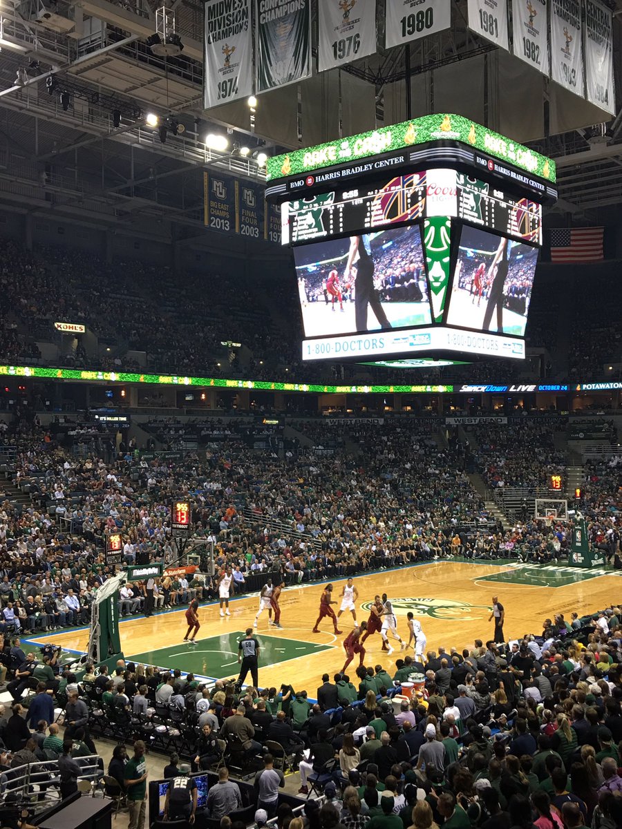 AlbaCalderOm's tweet photo. Is he the point guard, he looks less tall than the rest.. no, he's 6'4" DAMN #perspective #section205 #CLEvMKE https://t.co/Vd4tkS2wRe