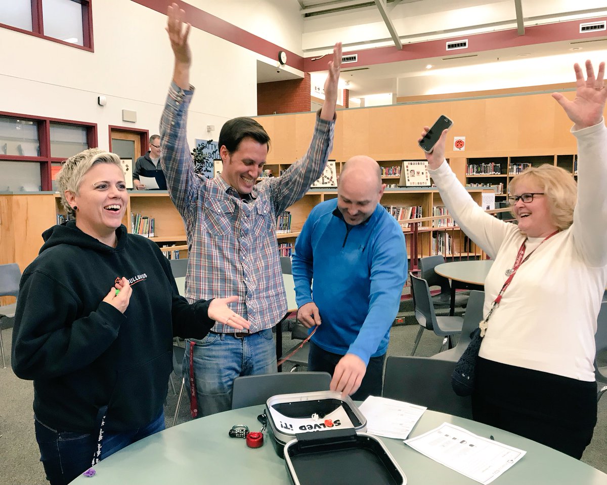 TDBaker_epsb's tweet photo. Breakout EDU is a great way to finish off a PD day! #teambuilding #EPSB #breakoutedu #staffgames https://t.co/T7l1MyJkWf