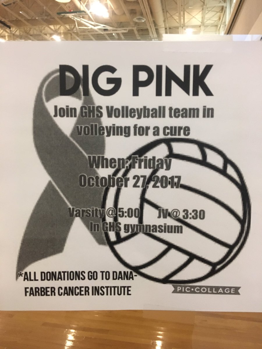 GraftonAD's tweet photo. Join us on October 27th as @GHSvollball hosts a #DigPink scrimmage to raise awareness &amp; support the Dana-Farber Cancer Institute! #ghspride https://t.co/6pEb2D6BBa
