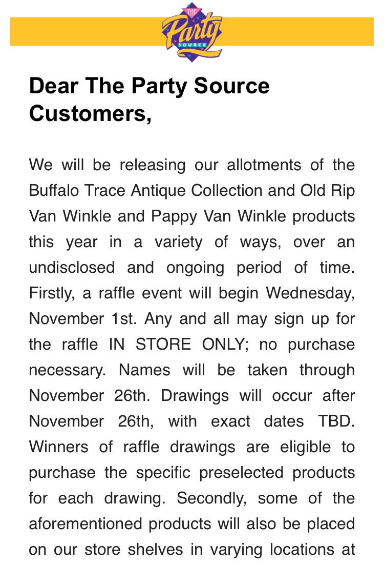 pappytracker's tweet image. The Party Source has released some info on the #pappyvanwinkle release... raffle Nov. 1 and others. #pappytracker @ThePartySource