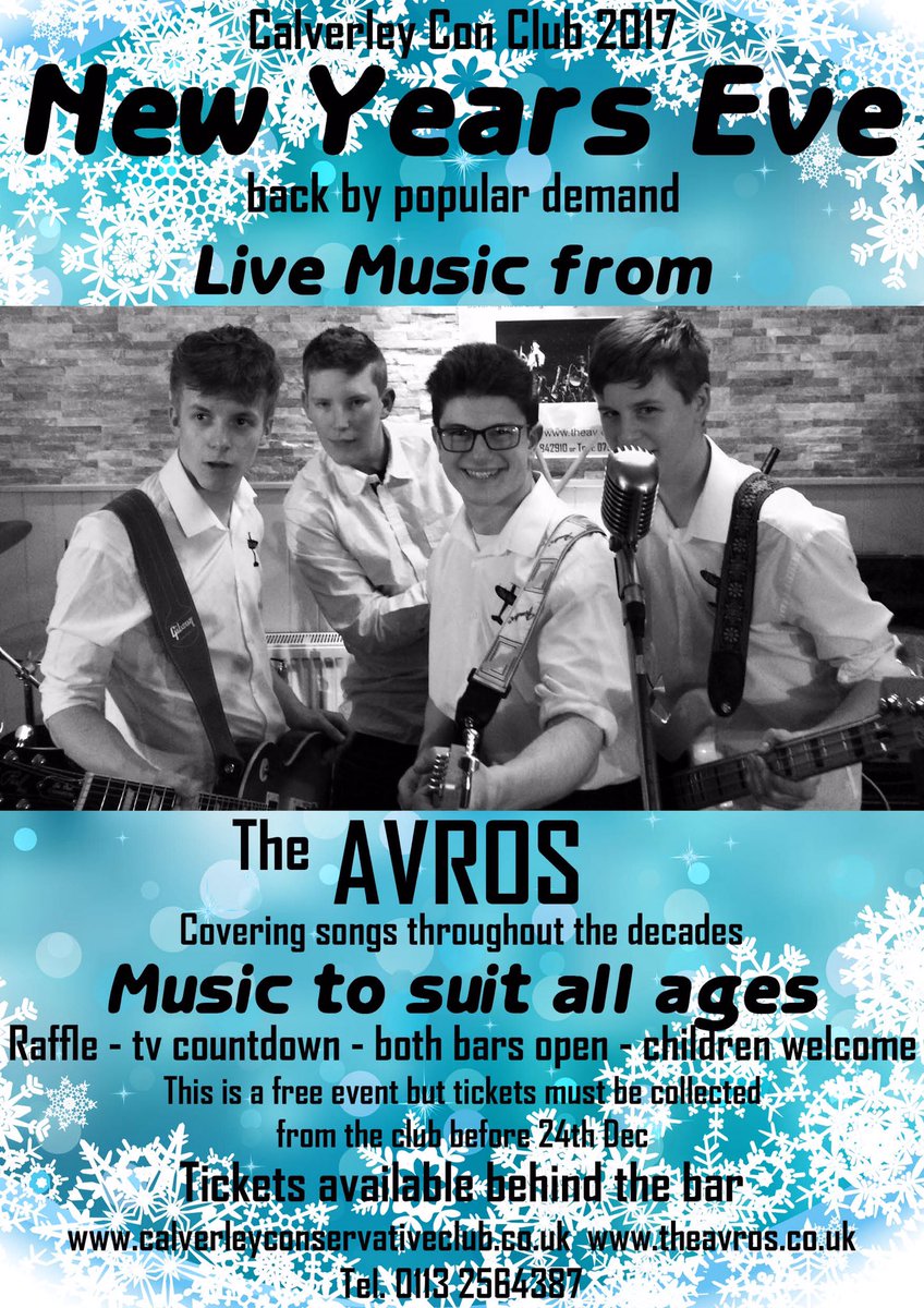 CalverleyConc's tweet photo. Join us at new year as we welcome back The Avros. https://t.co/qsIUcVm5Xs