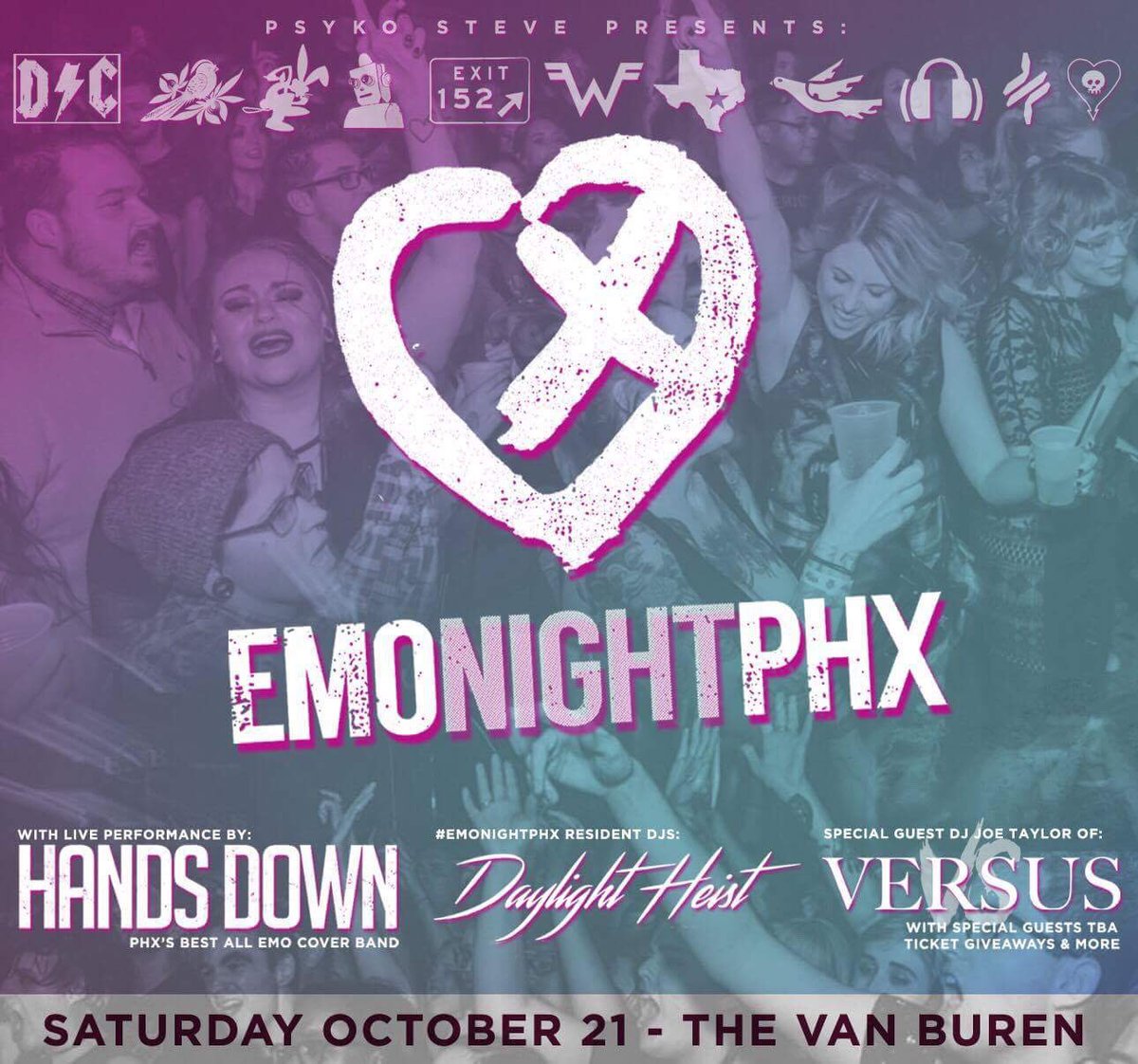 vsbandofficial's tweet photo. PHOENIX!!
Don’t miss our very own @Joe_vs_himself guest DJ some of your favorite Emo hits at #EmoNightPHX TOMORROW (Oct 21)!!! https://t.co/KUCO9pRMyH
