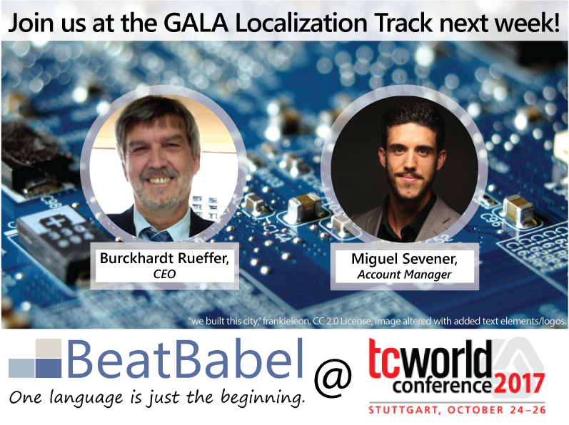 BeatBabel's tweet photo. Join Mr B. & Miguel for their morning Keynote @GALA_Global Forum @tcworld on Wed. Hint: they love their coffee & pastry! #tcworld17 #techomm https://t.co/sKQLkaQUtw