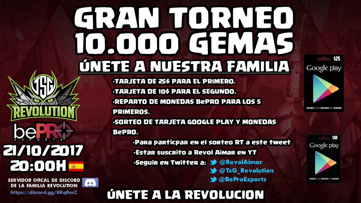 RevolAimar's tweet photo. Mañana⏰20:00🇪🇸En mi canal YT :RevolAimar 
TORNEO 10.000💎
-Tarjetas para los primeros
-Sorteo de monedas y tarjeta en directo
Requisitos🔽 https://t.co/geGqUePikA