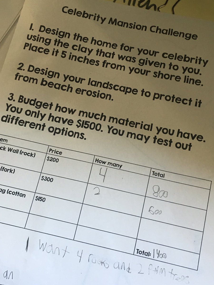 DogwoodSteam's tweet photo. "Yes! Our house didn't fall!"  In preparation for our erosion pbl, in STEAM, Ms. Merrick's 2nd graders had $1500 to design a beach landscape to prevent their homes from falling into the sand. #realworldproblem #criticalandcreativethinker #fcpscience #fcpssteam #dogwoodfairfax https://t.co/SaL5OrXbww