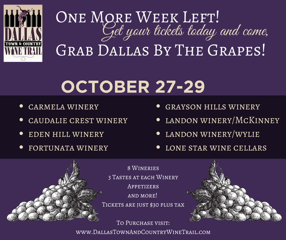 DallasTCWineTrl's tweet photo. Grab your tickets today! One more week left Visit https://t.co/V5s499JwgQ and join us Oct. 27-29! https://t.co/CwpfpPPDFd