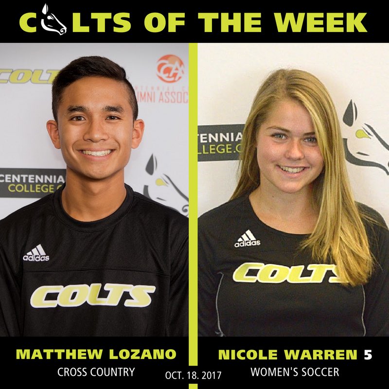 CentennialCOLTS's tweet photo. FRIDAY FEELS π Here are your #ColtsOfTheWeek π΄πDouble winner, Matthew Lozano (XC) & Nicole Warren (WSOC)! https://t.co/6CXelcOto0 https://t.co/5NohYCn1xS