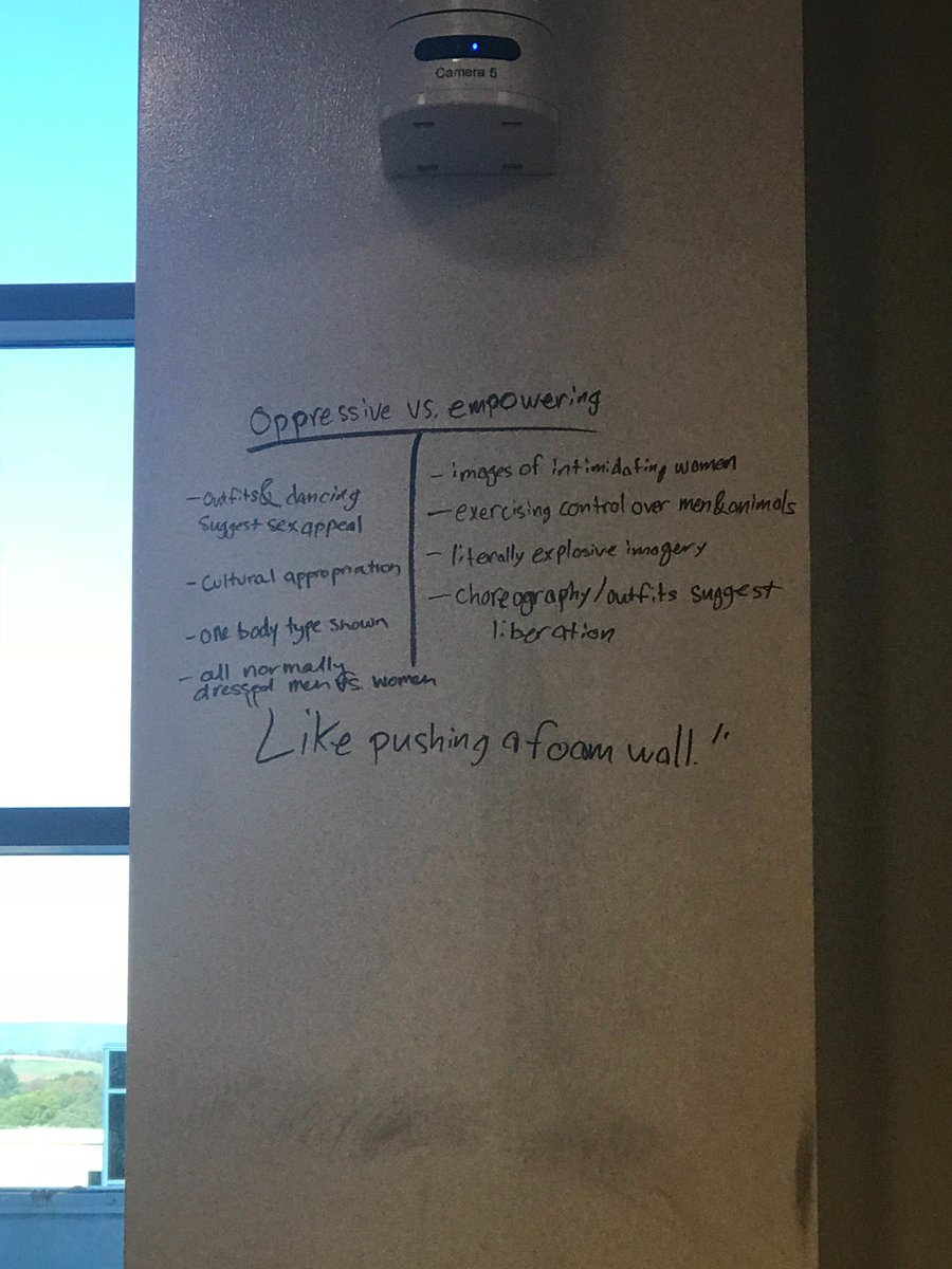 wrightjrmusic's tweet photo. asked to make a list of whats oppressive/empowering bout a Beyoncé video But by making this  arent we just pitting women vs women? #jmumused https://t.co/GpCaASfChz