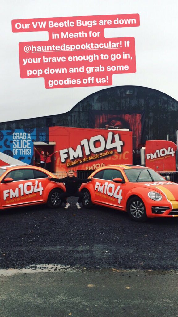 FM104's tweet photo. Our VW Beetle Bugs are down in Meath for @hauntedspook ! If your brave enough and can get through it all come down and grab some goodies!! https://t.co/X4krAEnvu3