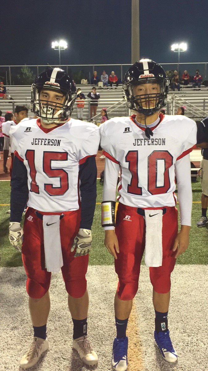 TJHSST_Sports's tweet photo. Wonwook Do and Danny McCray head to centerfield for the coin toss. TJ will start on offense!!! #oneteam #letsgetitdone #beatstuart https://t.co/ZucUEGO21B