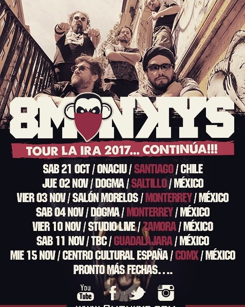 8MONKYS_BAND's tweet photo. Así seguimos con #8Monkys #Chile #Mexico https://t.co/WZEF3MWYrg