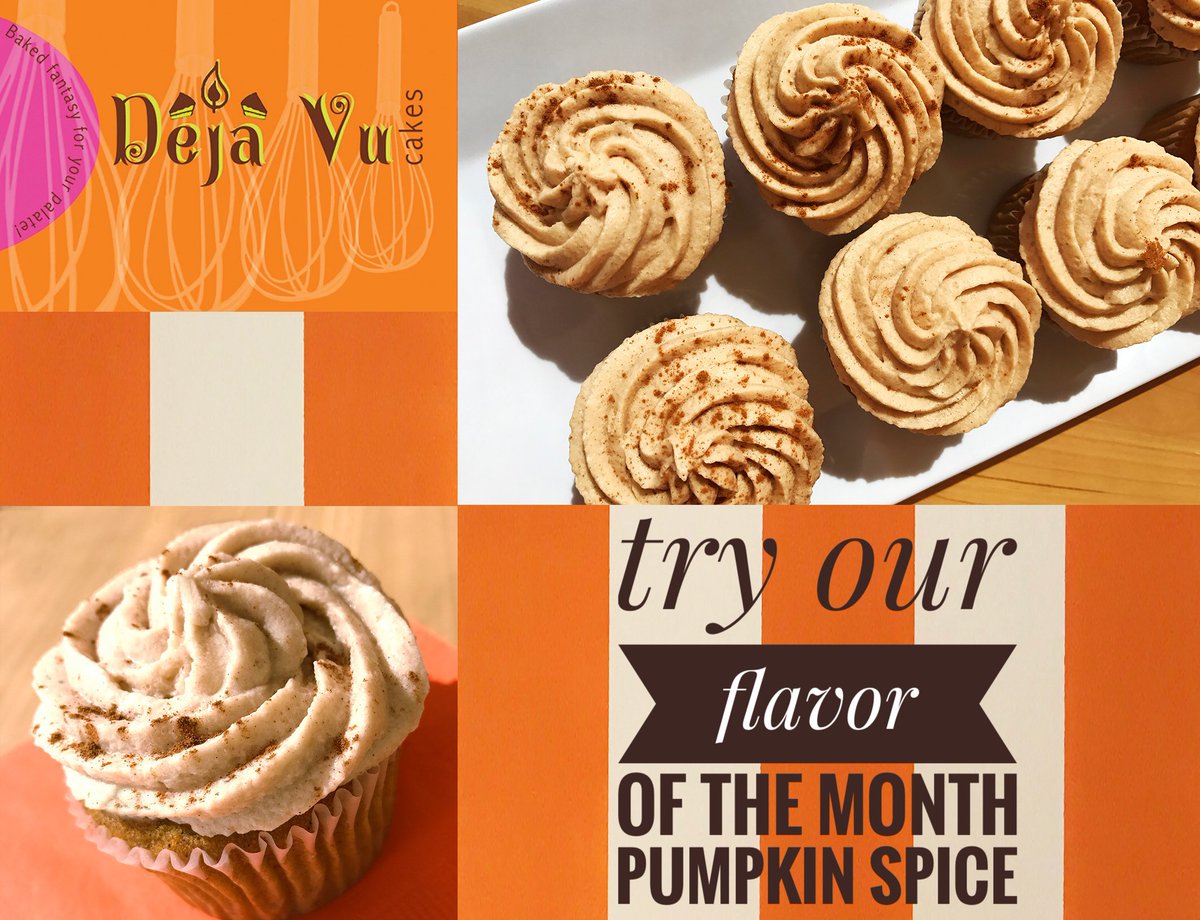 This weekend's weather may not feel like autumn but you can get that fall feeling w/ pumpkin spice cupcakes from Deja Vu Cakes #pumpkinspice