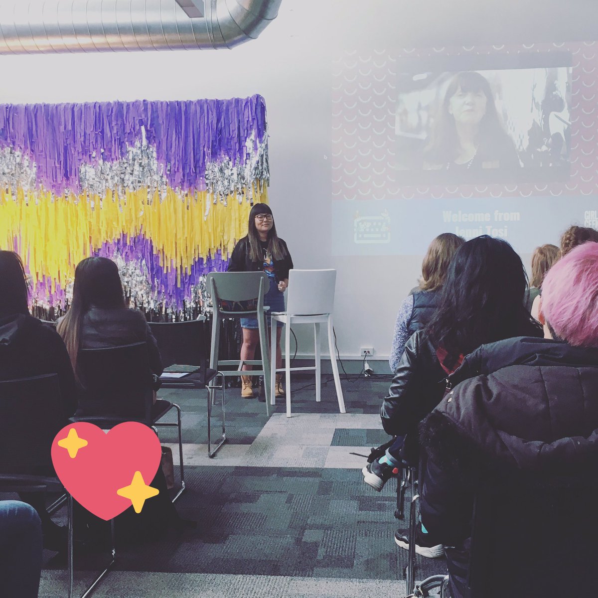 amandabranding's tweet photo. Lots of #inspo happening at #SheMakesGames today with @GirlGeekAcademy 💛🎉💜 #gamedev #gamedesign #womenintech https://t.co/oiQEudN4mp