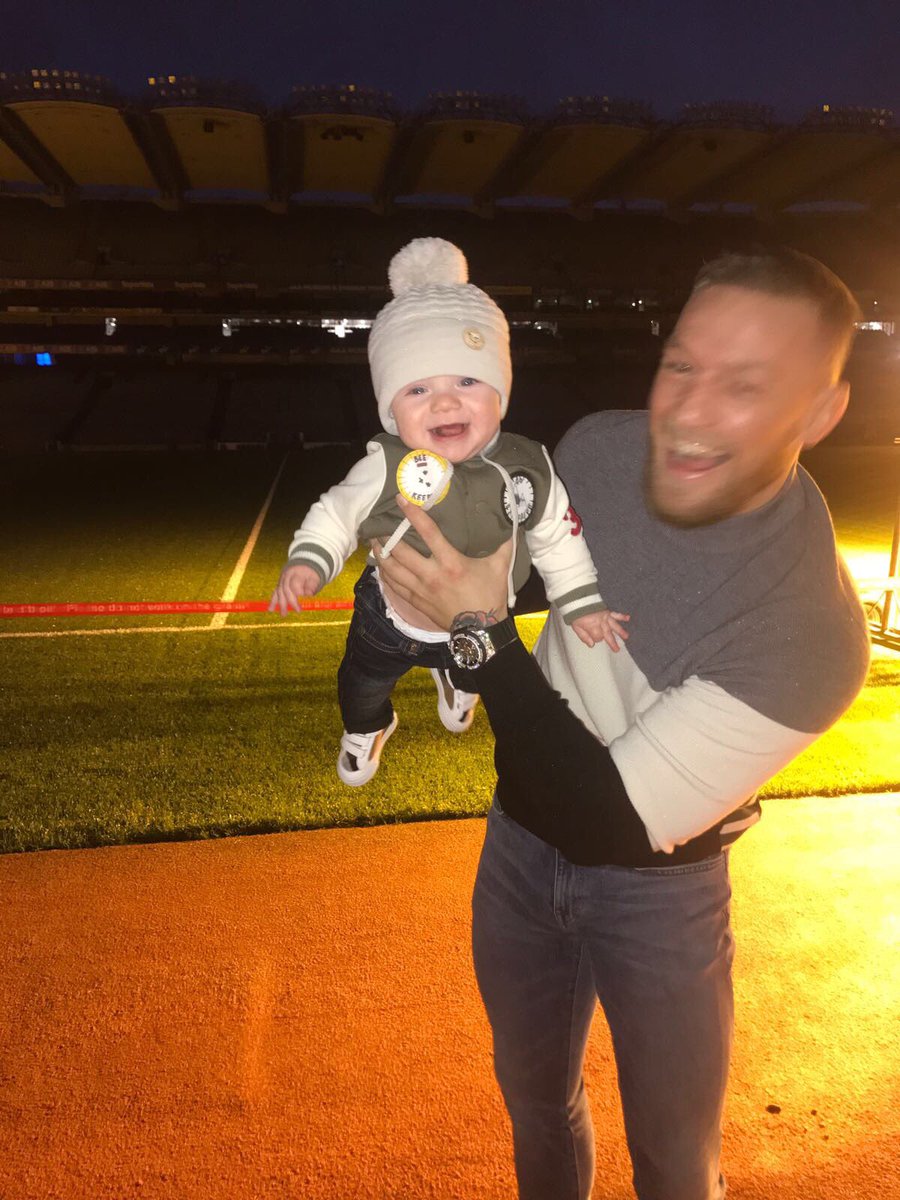 TheNotoriousMMA's tweet photo. Down at Croke Park with my little champion tonight. 
I am working on something BIG with @betsafe down here.
Stay tuned! https://t.co/DzpCQUPeup