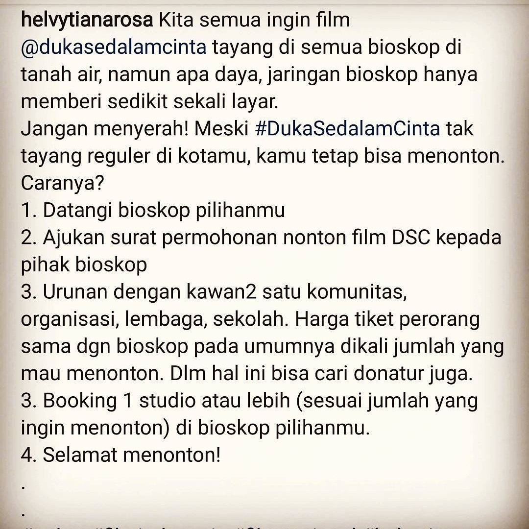 helvy's tweet photo. Lakukan ini bila @dscthemovie #dukasedalamcinta tak tayang di kotamu. Semangat! Cc @salimafillah @asmanadia @WulanGuritno @abdurarsyad https://t.co/qn3Uspmo6H