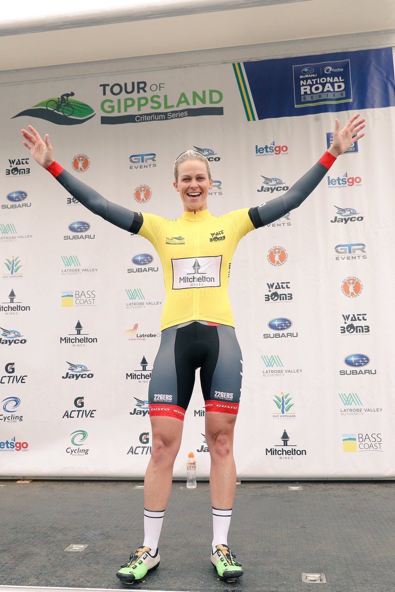 Canberras super sprinter <a href="/Kimbers_Wells/">Kimberley Wells</a> wins stage 3 #ToG17 to take the overall lead @Subaru_NRS #champion #womenscycling 
📷Con Chronis