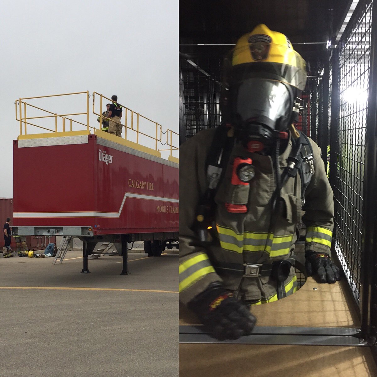 Full training day in the <a href="/CGYFireFighters/">Calgary Firefighters</a> training trailer. It’s awful tight for some of us!