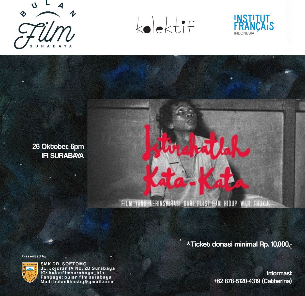 IFI_Sby's tweet photo. 2. Tempat sgt https://t.co/Z8ISCpZe8b &amp; pendaftaran: 087851204319 | Instagram :
@bulanfilmsurabaya_bfs
#BFS2017
#BulanFilmSurabaya https://t.co/Vjdpb4HiAG