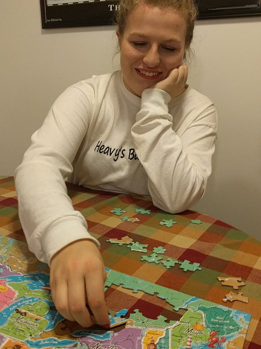 WeAreWilkinson's tweet photo. After an 850-piece puzzle of N. America when all that stands between her and sleep is completing Canada: "We're working on the wrong wall." https://t.co/1dXv5pH2OL