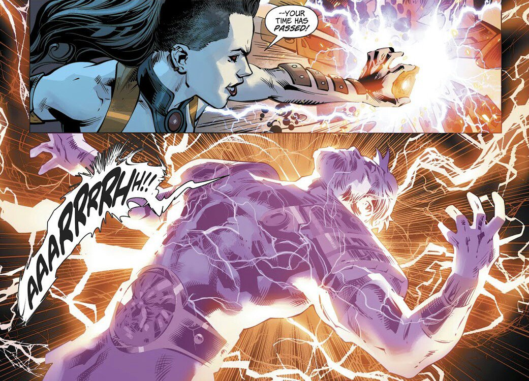 Hercules,Greek "Old" God has his life essence drained by Grail into a <a href="/MotherBox_/">New Gods' Mother Box</a> variant to replenish her father @JLAvsDarkseid's power.