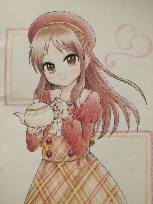 ティーパーティーのありすちゃん描いた!アクシーズ感のある衣装似合っててかわいい。「お茶をお入れしましょうか?」#橘ありす 