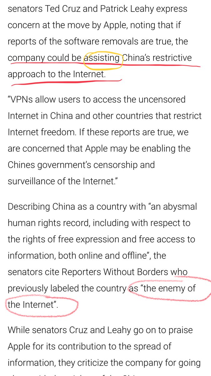 brother_chui's tweet image. 特大好消息！
美国两位参议员写信给苹果公司CEO，要他解释为什么VPN从中国下架？10个问题苹果必须要回答。苹果公司有涉嫌协助中国政府侵犯人权和言论自由之嫌。
中国被称为网络最大的敌人！
China is the enemy of the Internet!