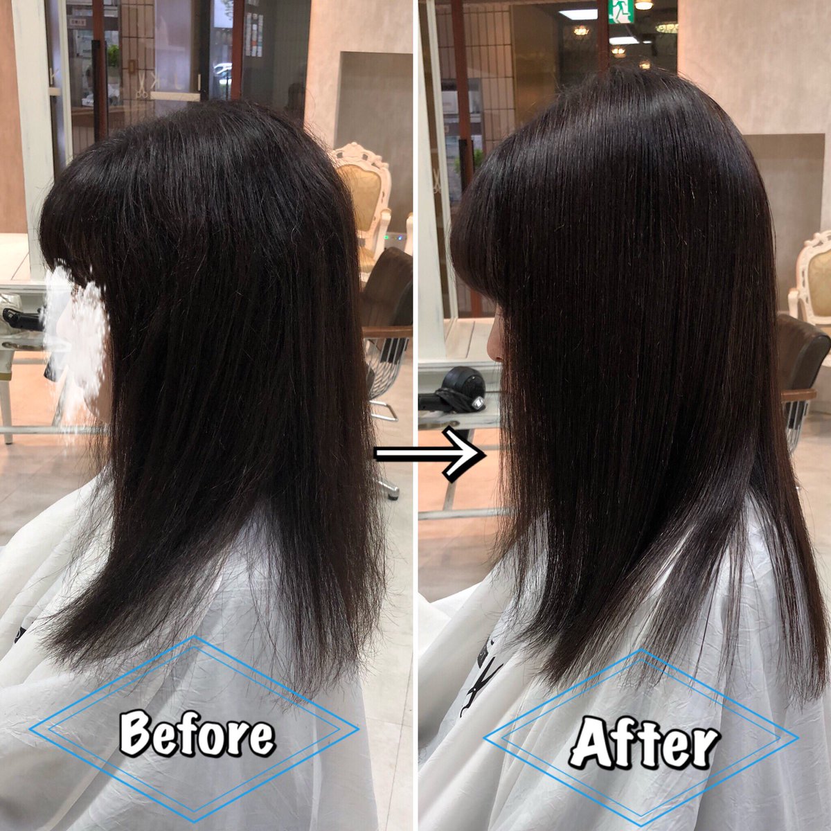 釼持恵梨香 髪の整形師 髪質改善 縮毛矯正 トリートメント Ijk Omotesando店長 Twitterissa 7ヶ月ぶりの縮毛矯正のお客様でした 表面の細かい毛も綺麗に伸びてまとまり美髪の完成です Ijk 縮毛矯正 縮毛強制 釼持恵梨香の縮毛矯正