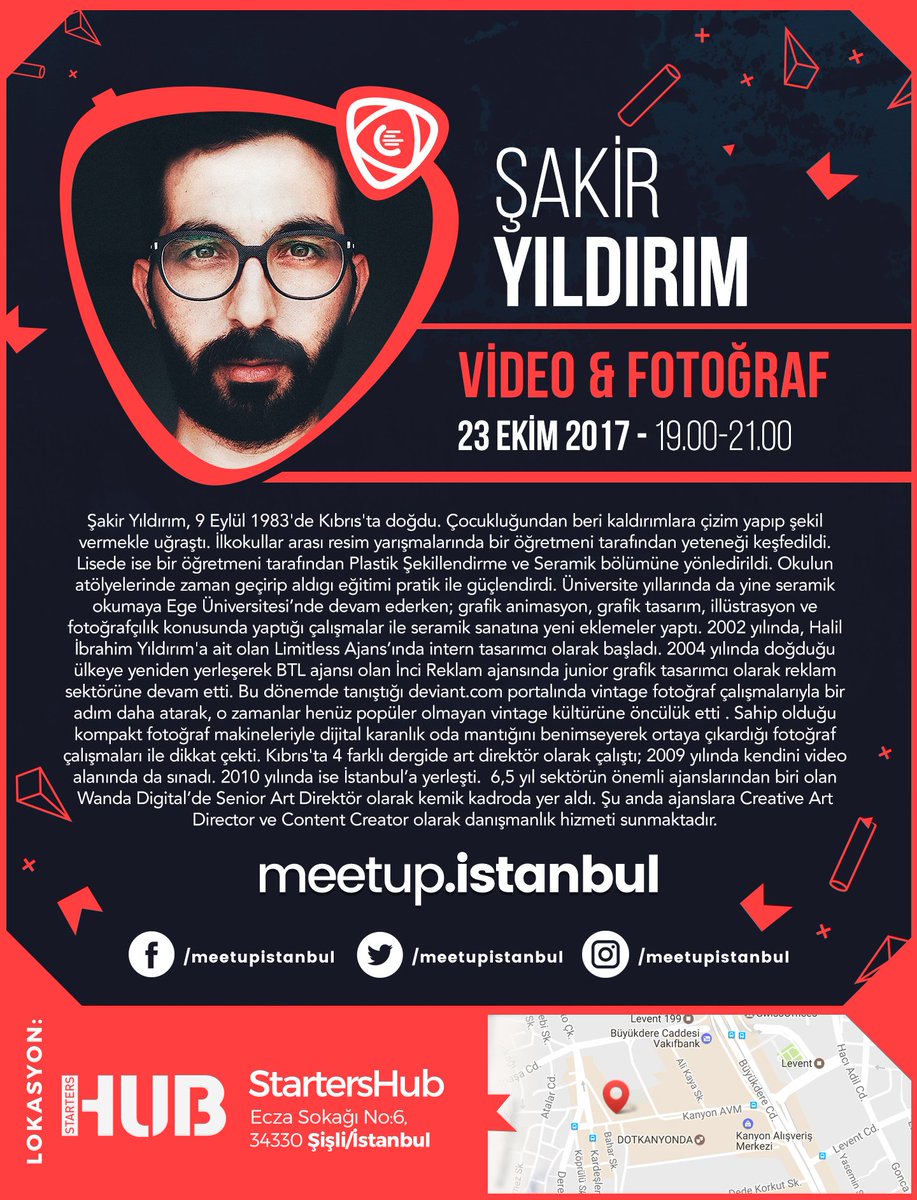 Meetup Istanbul'un bu hafta konuğu Şakir Yıldırım ⚡. Pazartesi günü 19.00'da görüşmek üzere. #Meetup #istanbul