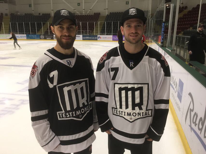 Captain Mo &amp; @JoeyMartin14 in the <a href="/mr17testimonial/">mr17testimonial</a> jerseys! The jerseys will all be auctioned off in the bar post game! #MR17