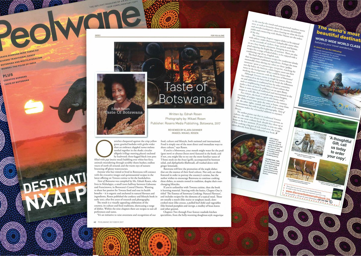 EdnahsFood's tweet photo. Great new #review of my #cookbook in #Peolwane magazine! #tasteofbotswana #ednahrosen #culture #recipes #instafood #airbotswana https://t.co/2TZpIvW3ut