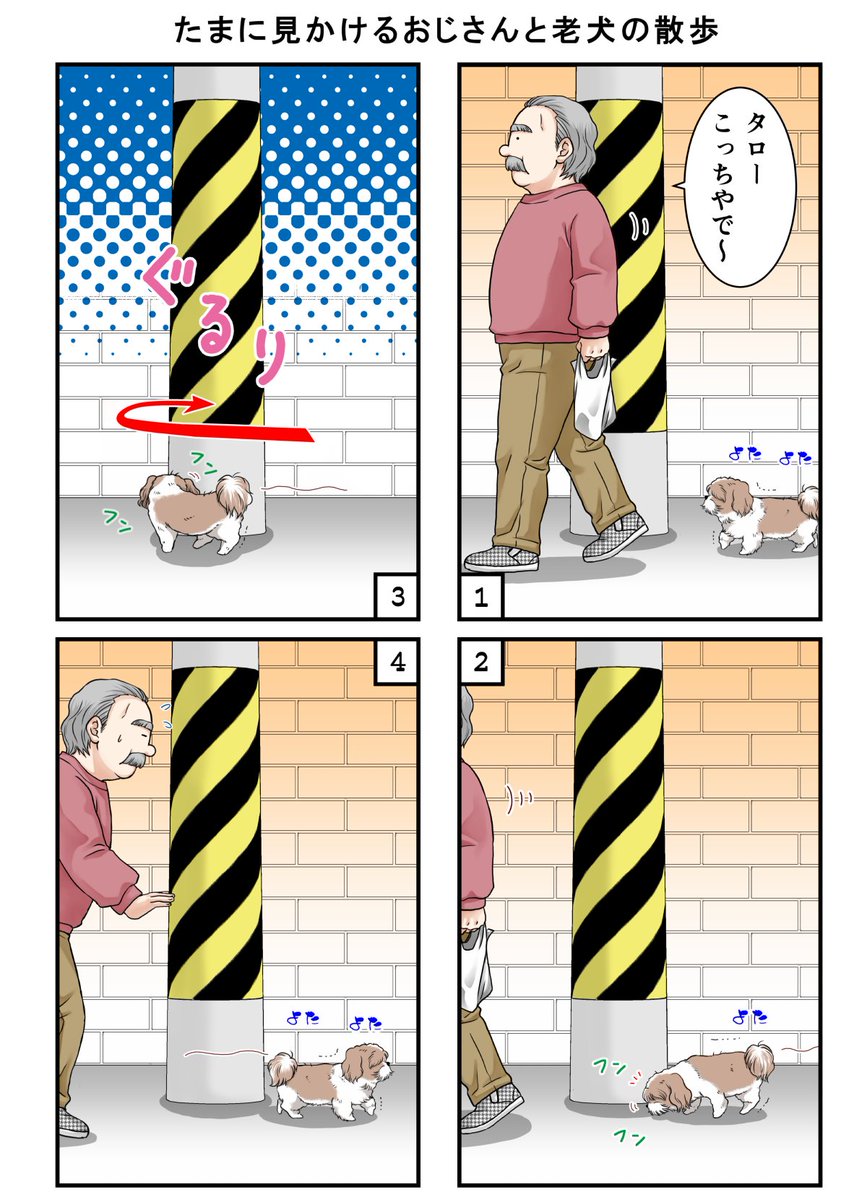 たまに見かけるおじさんと老犬の散歩 