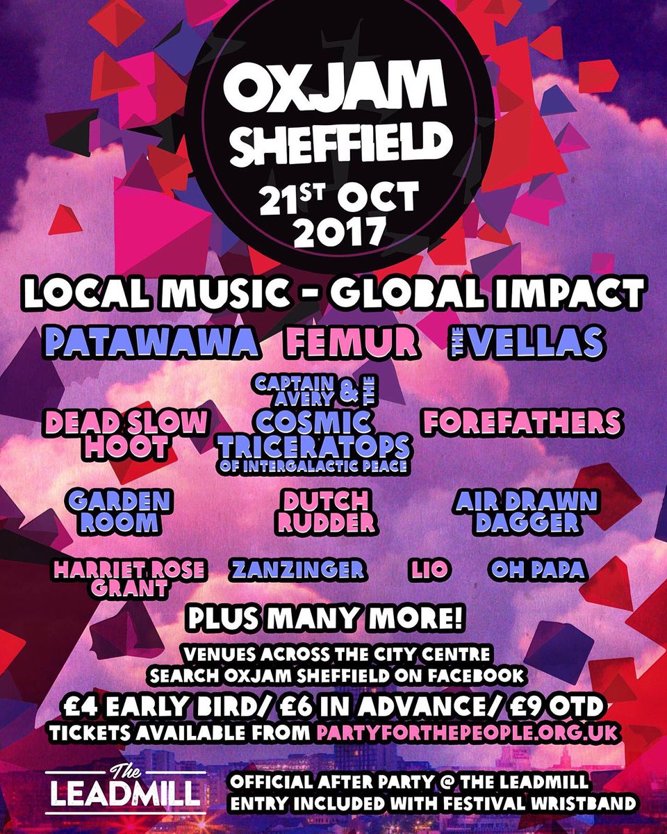 OxjamSheffield's tweet photo. @BBCR1 any chance of a shoutout from Sheffield's Oxjam Festival happening this evening from 5pm? Supporting the local music scene, totally volunteer led with all profits going to Oxfam! £6 advance £9 OTD/ Leadmill, Rutland Arms, The Washington, Hallam HUBS, Foodhall 🎶👍 https://t.co/CQSdtHVO7Y