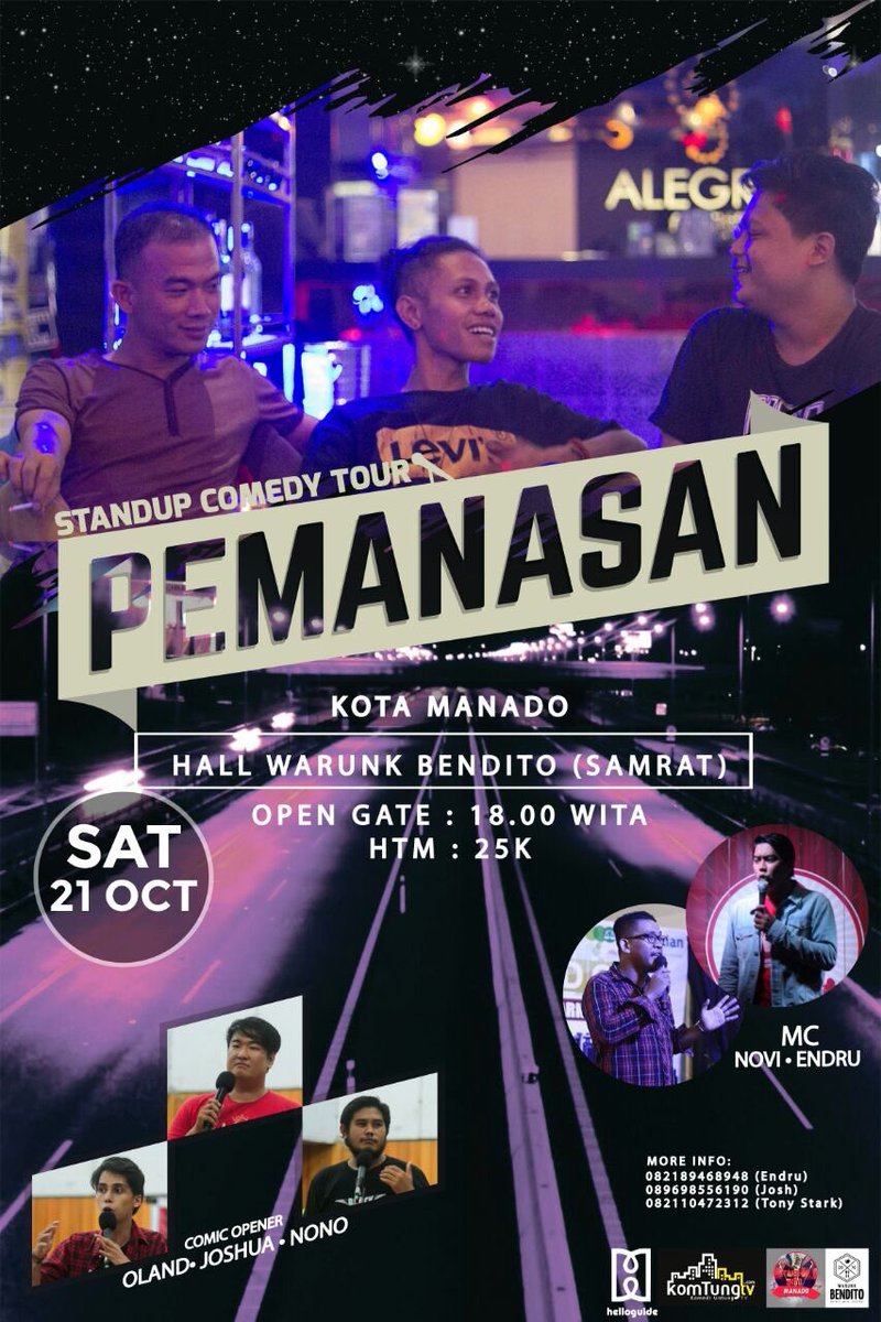 MALAM INI! | #PMNSN MANADO w/ <a href="/Ephysekuriti/">ephy pae</a> <a href="/_HisyamAdnan/">M.Hisyam Adnan</a> <a href="/Robiexxx/">Robie Canghe</a> | Hall Warunk Bendito, Manado | 18.00 WITA | 25K

Info: <a href="/standupindoMdo/">StandUpIndo Manado</a>