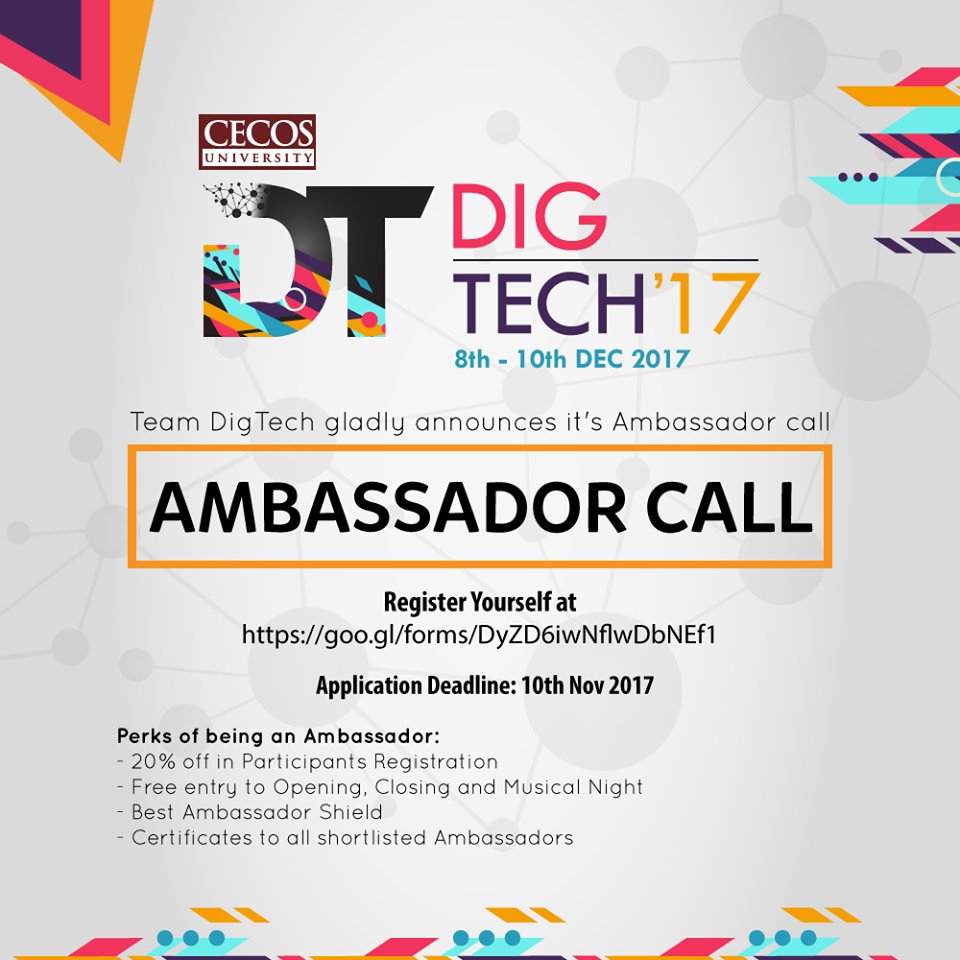 CECOS_DigTech's tweet photo. Team DigTech gladly announces it's Ambassador call for DigTech'17.

Register Yourself at: https://t.co/O6S7fxH3bd
#cecos #digtech #DigTech17 https://t.co/wA96ba1s6R